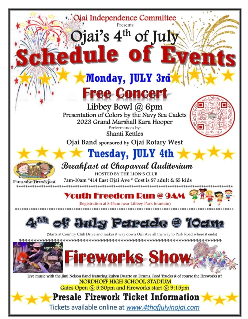 Ojai’s 4th of July Schedule of Events, 2023